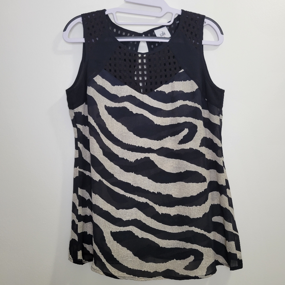 CAbi Black and Cream Animal Print Blouse